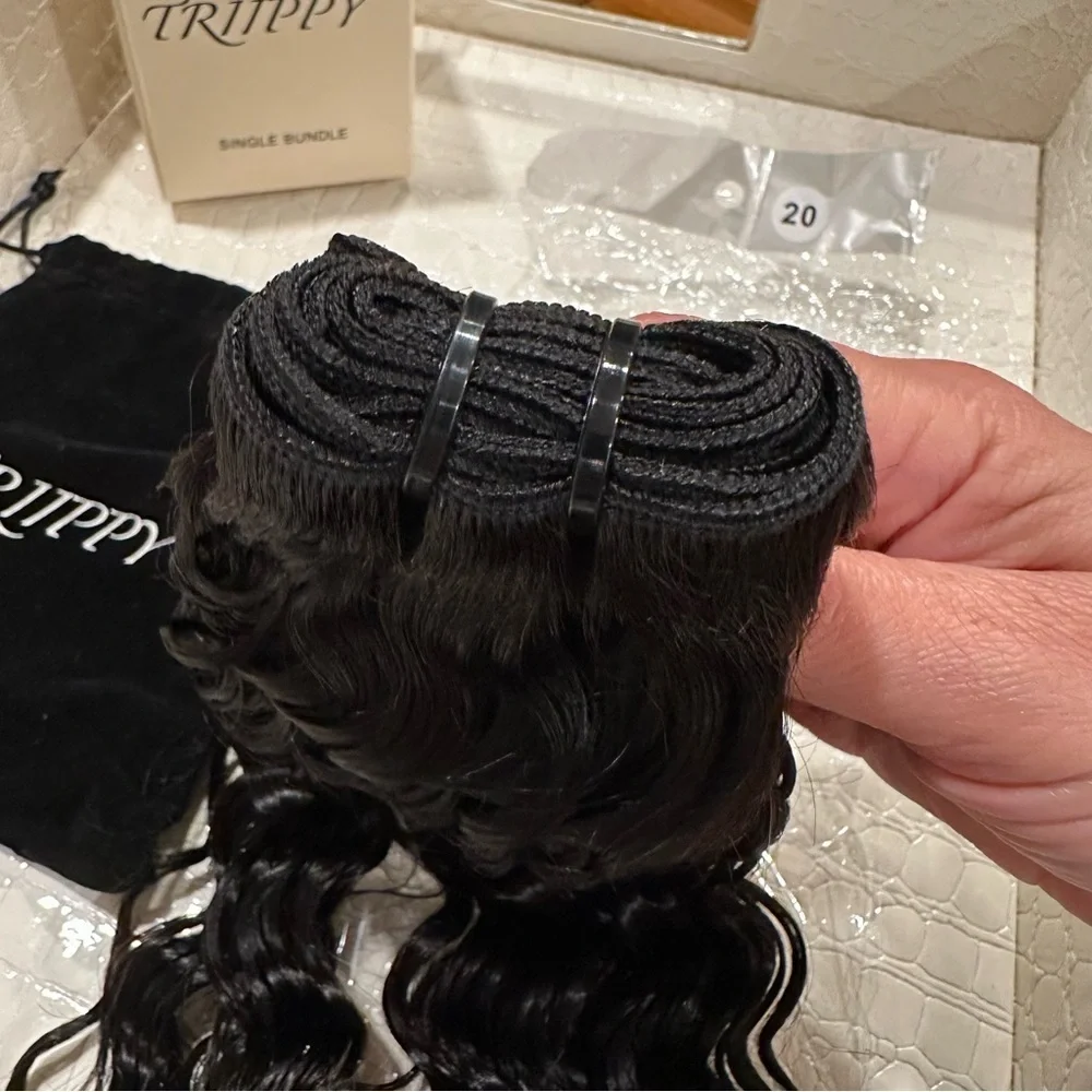 20”‎ Natural Black Deep Wave Sew In Weft 100% Human Hair 100g #QD1
